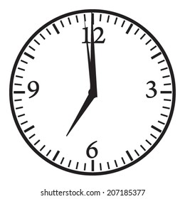 Clock. 7:00 pm or am. Morning or evening time. Vector icon.