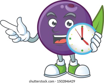 With clock acai berries cartoon character for health