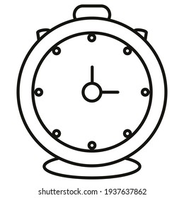 Clock. Alarm clock. Digital movement. Outline drawing. Silhouette, sign, emblem. White background. Close-up.