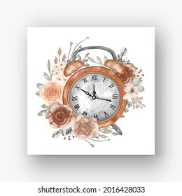 clock alarm flower pastel beige watercolor illustration