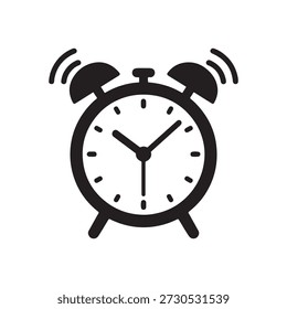 Clock alarm icon vector isolated on white background, simple line outline art style, alarm clock ringing icon modern design