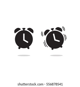 Clock alarm icon vector isolated on white background, classic retro alarm clock ringing pictogram black line outline style