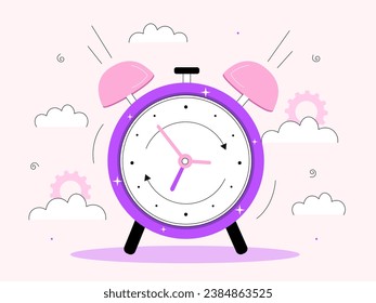 Clock alarm line concept. Dream, rest, relax and recuperation, awakening. Time management and planning, scheduling. Graphic element for website. Linear flat vector illustration