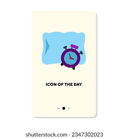 Clock alarm on comfortable pillow flat vector icon. Retro timer in bedroom isolated vector illustration. Waking up, time measurement, schedule concept for web design and apps
