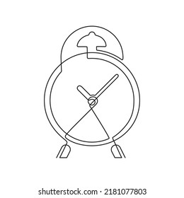 Clock alarm outline, time on watch, one continuous art line drawing. Timer, countdown or business deadline. Vector outline illustration