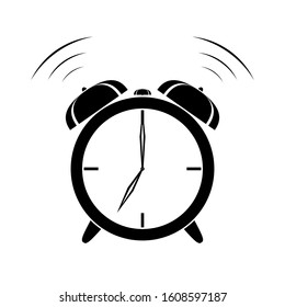 Clock Alarm Ringing. Black and White Watch Remind. Single Object Isolated on White Background. Vector Illustration