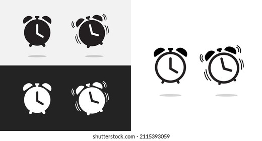 Clock alarm ringing icon vector silhouette line outline art pictogram or wake up time deadline sound from watch isolated on white and dark black background illustration clipart retro old