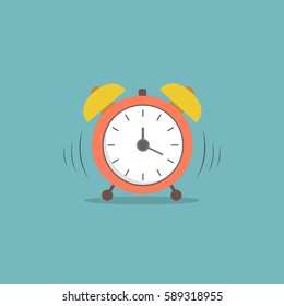 Clock. Alarm clock with shadow. Wake-up time. Flat design style