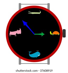 clock with animals, vector art illustration