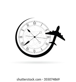 clock antique vector with airplane illustration