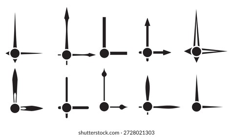 Uhrarmsymbole. Uhrenpfeile Uhrzeiger Zeiger Uhrwerk Teile Set Vektorgrafik