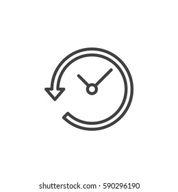 Clock with arrow around line icon, outline vector sign, linear style pictogram isolated on white. History symbol, logo illustration. Editable stroke. Pixel perfect