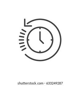 Clock with arrow around outline icon, line vector sign, linear style pictogram isolated on white. History symbol, logo illustration. Editable stroke. Pixel perfect