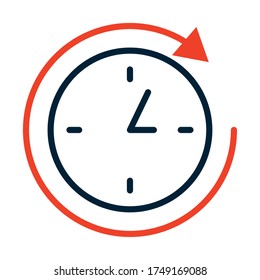 clock with arrow around over white background, half line half color style, vector illustration