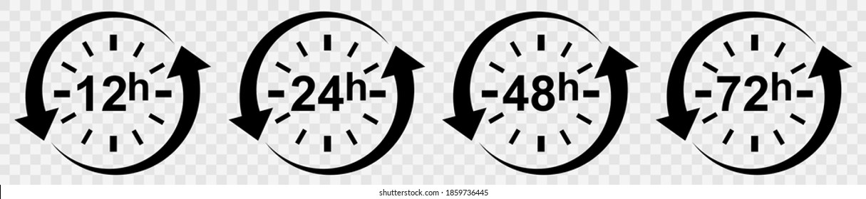 Clock with arrow circle vector icon set. Work time. Delivery service time icons. Time symbol isolated. Passage of time vector illustration.