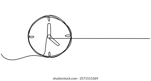 Clock with arrow Continuous one line drawing. One thin line continuous symbol on the theme of time, deadline, morning, time to work on transparent background, Continuous Line Drawing of Time Manage.