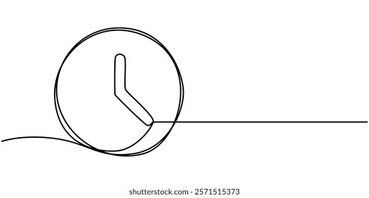 Clock with arrow Continuous one line drawing. One thin line continuous symbol on the theme of time, deadline, morning, time to work on transparent background, Continuous Line Drawing of Time Manage.