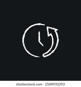 Clock and arrow. Deadline chalk icon. Vector isolated black illustration.