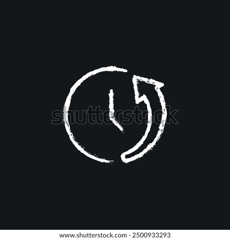 Clock and arrow. Deadline chalk icon. Vector isolated black illustration.