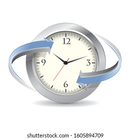 Clock with arrow icon isolated on white background. All day cyclic icon. 24 hours service symbol. Vector Illustration
