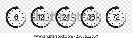 Clock Arrow Icon Set | 6, 12, 24, 48, 72 Hours Time Symbols