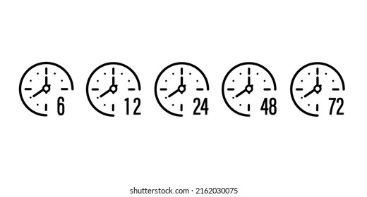 Clock Arrow Icons Set 6, 12, 24, 48,72 Hours. Countdown Time. Delivery Service, Service Time. Vector Illustration.