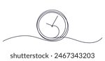 Clock with arrow. One thin line continuous symbol on the theme of time, deadline, morning, time to work on transparent background. Save your time concept, timer. Minimal design element