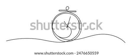 Clock with arrow. One thin line continuous symbol. Chronometer outline icon. Theme of time, deadline, morning, time to work isolated on white background. Save your time concept, timer. Minimal element