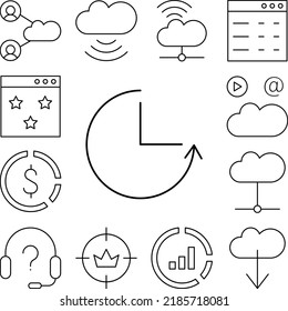 Reloj, flecha, icono SEO en una colección con otros elementos