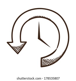 Clock and arrow. Sketch symbol isolated on white.