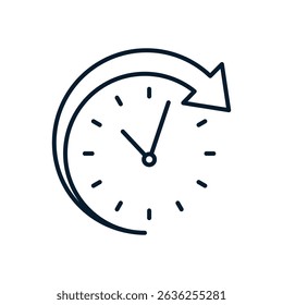 Clock, arrow. Time concept. Vector linear icon isolated on white background.