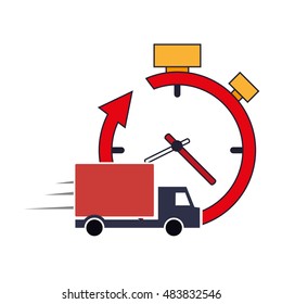 clock with arrow and truck van  icon