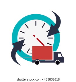clock with arrow and  truck van icon