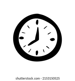 clock with arrows. eight hours. vector illustration hand drawn in doodle line art style. monochrome, scandinavian, minimalism. icon, sticker.