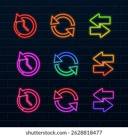 Clock with arrows icon. neon style.Arrow left and right arrow icon. arrow with clock symbol..