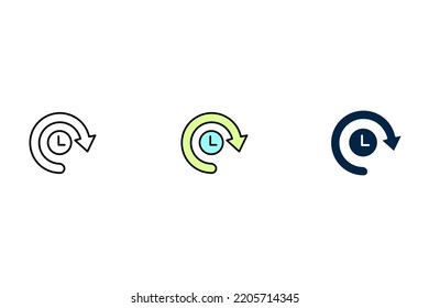 Icono de línea de concepto de movimiento y flechas de reloj. Ilustración de elemento simple. flechas de reloj y diseño de símbolos de esquema de concepto de movimiento.