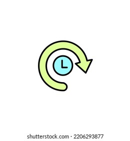 Icono de línea de concepto de movimiento y flechas de reloj. Ilustración de elemento simple. flechas de reloj y diseño de símbolos de esquema de concepto de movimiento.