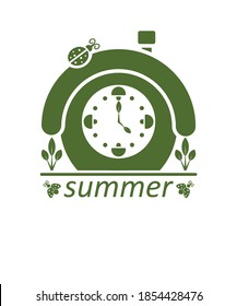 Clock with arrows. Silhouette of a house-clock with additional elements. Close-up. Monochrome image on a white background. Design element for calendars. There is room for text. Vector illustration.