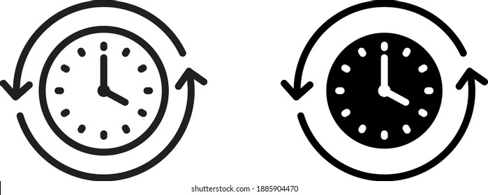 Clock With Arrows symbolising History icon, vector line illustration	