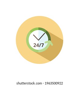 Clock. Assistance service. Flat icon in a circle. Commerce vector illustration
