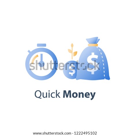 Clock and bag, time is money, fast loan, quick credit, payment period, savings account, financial benefit, vector icon