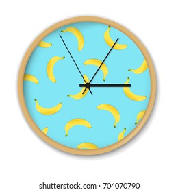 Reloj Con Patrón Bananero, Ilustración Vector Con Malla De Gradiente