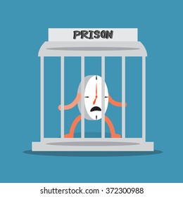 Clock behind prison bars.Time concept.