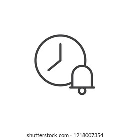 Clock and bell outline icon. linear style sign for mobile concept and web design. Reminder alarm watch simple line vector icon. Time symbol, logo illustration. Pixel perfect vector graphics