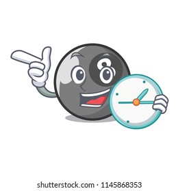 With clock billiard ball character cartoon
