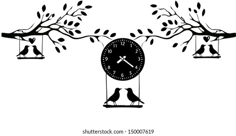 clock and bird isolated on white background