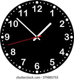 Clock with black dial. Vector illustration. Inverted image white-black 342861107