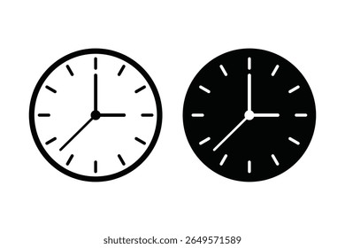 Clock black vector icon design. Time symbol and clip art design