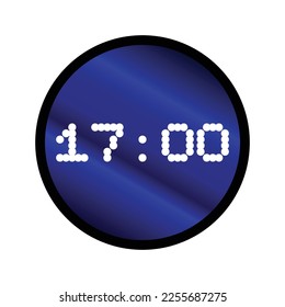 Clock blue background black frame displaying white 17.00 o'clock