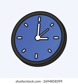 Clock with blue dial in flat outline